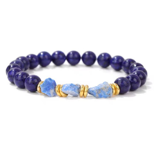 Bracelet "Majesté Brute" en Lapis Lazuli (Perles Rondes et Pierres Brutes)