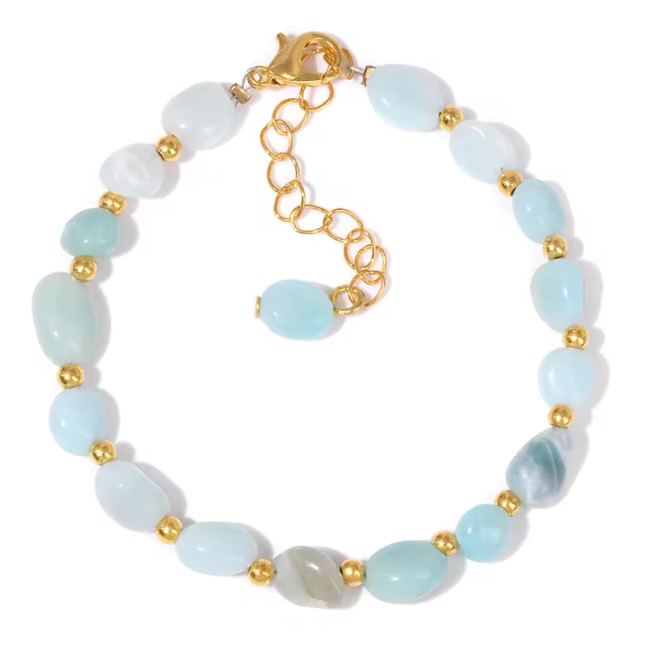Bracelet "Eaux Paisibles" en Amazonite (Pierres Roulées et Détails Dorés)