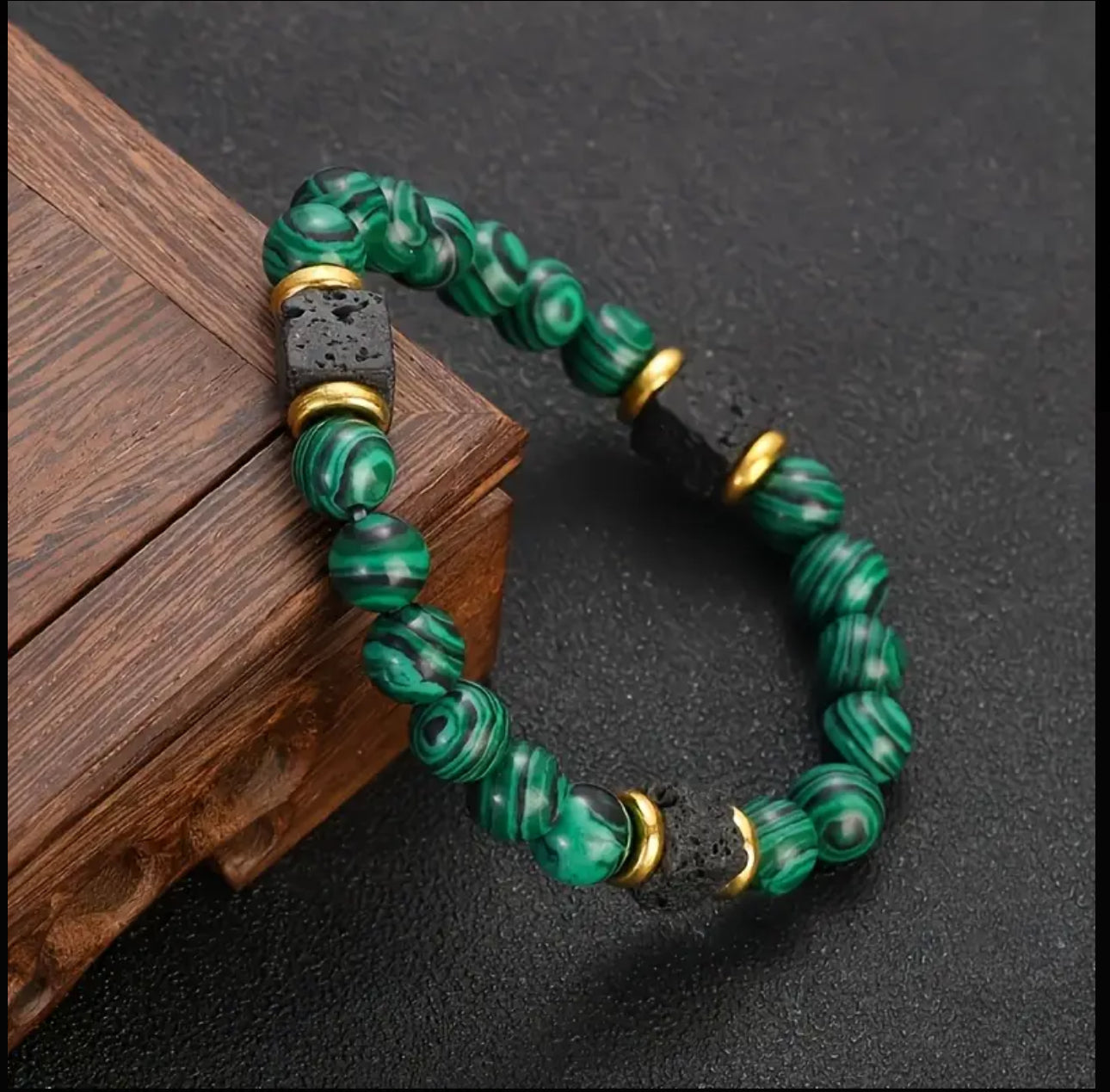 Bracelet « Puissance & Protection » — Malachite & Pierre de Lave