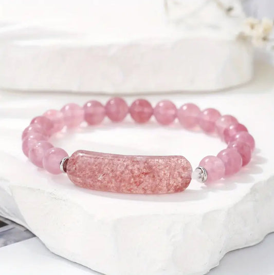 Bracelet "Douceur Pailletée" en Quartz Fraise Naturel