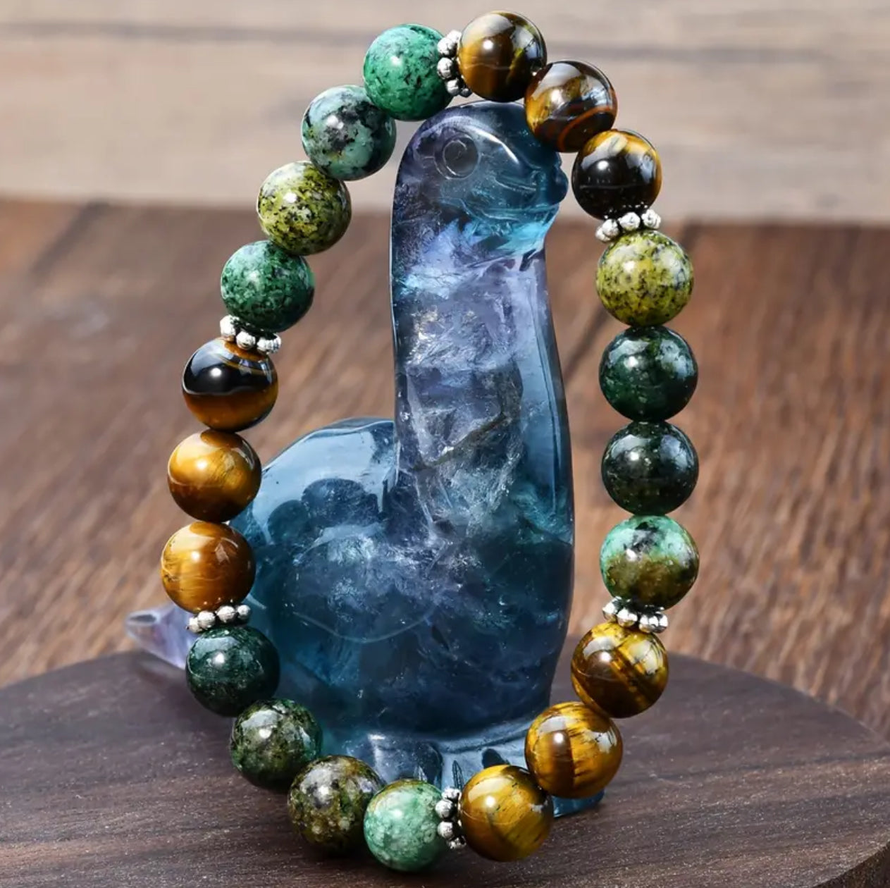 Bracelet en Turquoise Africaine et Œil de Tigre – Équilibre et Protection