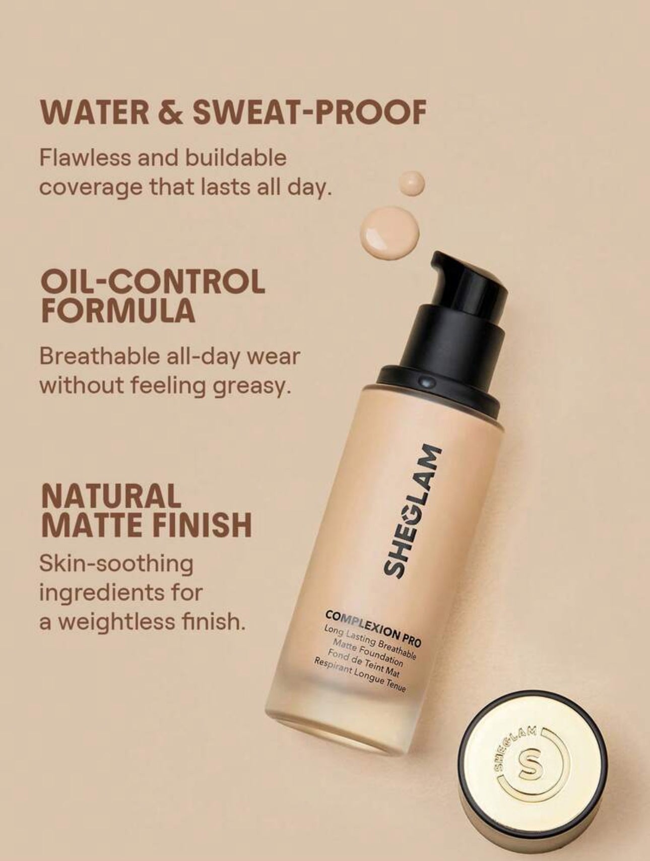 SHEGLAM Fond de Teint Mat Respirant "Complexion Pro" - Longue Tenue (30 ml)