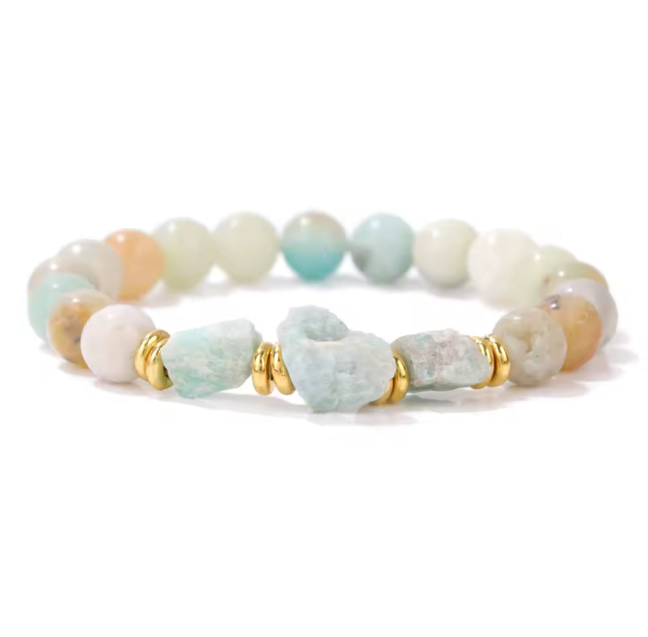 Bracelet "Douceur Pastorale" en Amazonite Multicolore (Perles Rondes et Pierres Brutes)
