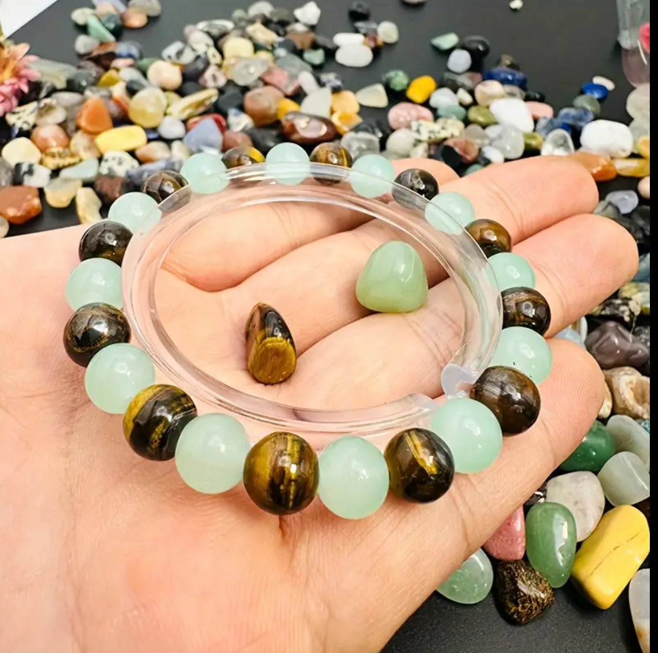 Bracelet "Action Sereine" en Œil de Tigre et Aventurine Verte