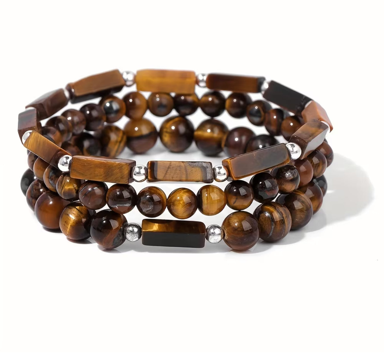 Ensemble de 3 Bracelets "Force & Protection" en Œil de Tigre