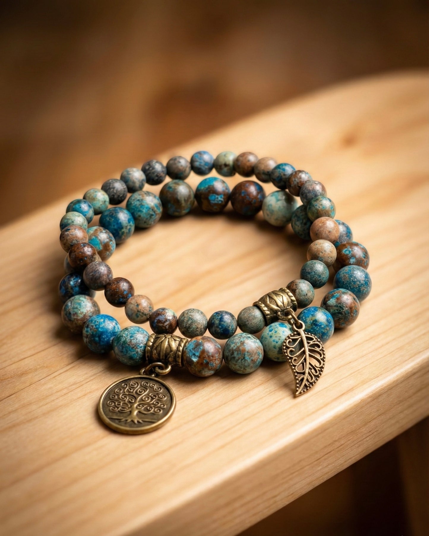 Bracelet Double "Harmonie & Évasion" en Jaspe Impérial avec Arbre de Vie