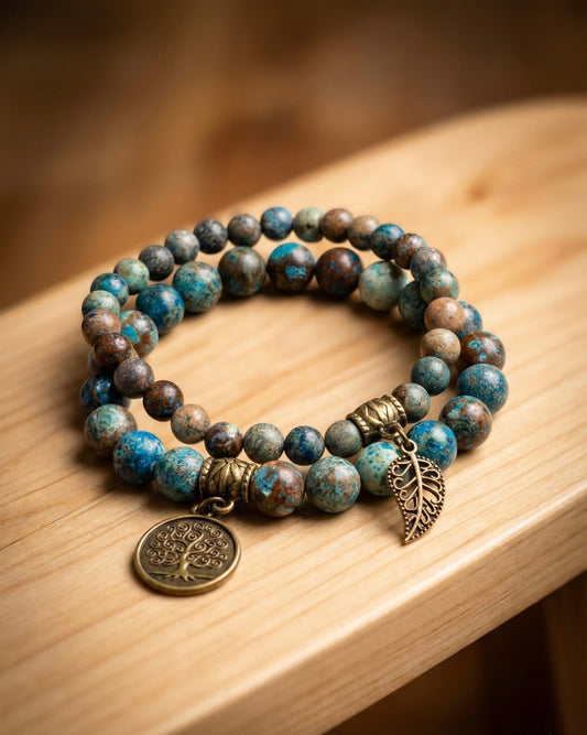 Bracelet Double "Harmonie & Évasion" en Jaspe Impérial avec Arbre de Vie