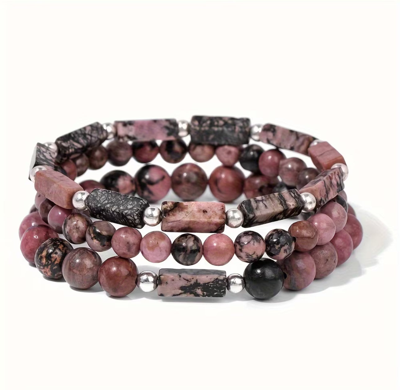 Ensemble de 3 Bracelets "Guérison du Cœur" en Rhodonite