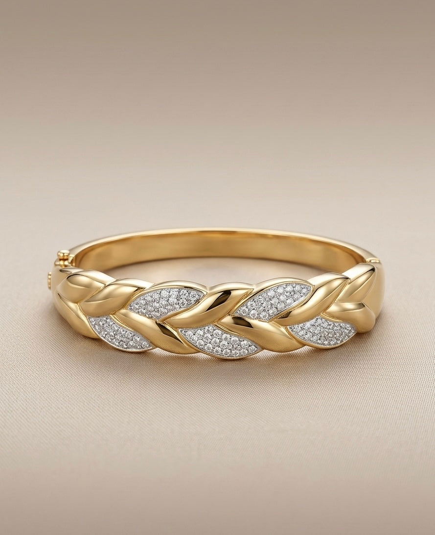 Bracelet Jonc "Tresse d'Orient" – Acier Inoxydable 316L & Éclat Cristallin