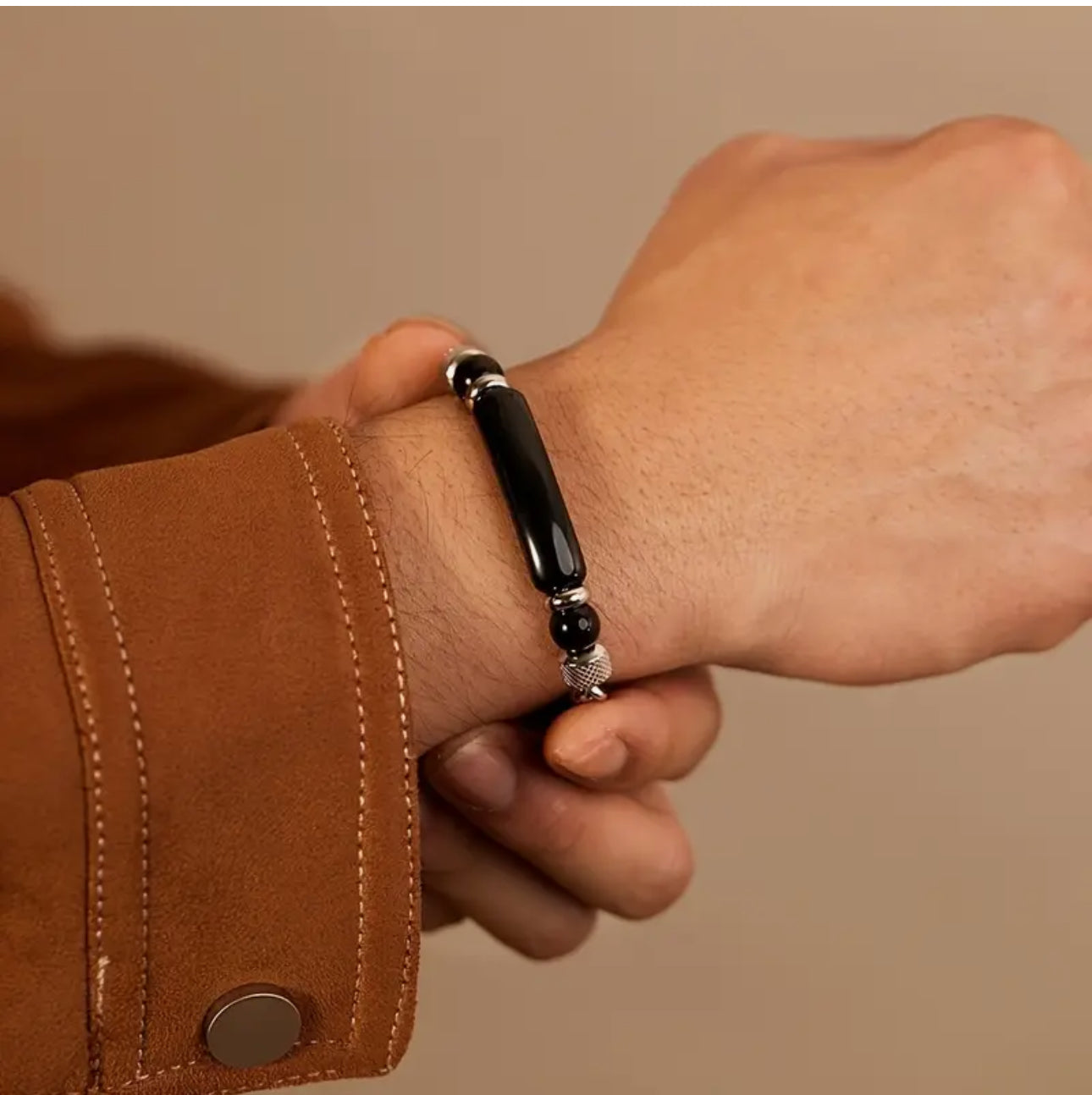 Bracelet Homme "Force Discrète" en Acier et Onyx Noir