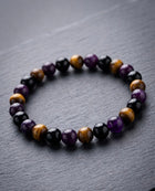 Bracelet "Trio de Force" : Œil de Tigre, Œil de Tigre Violet & Obsidienne Noire