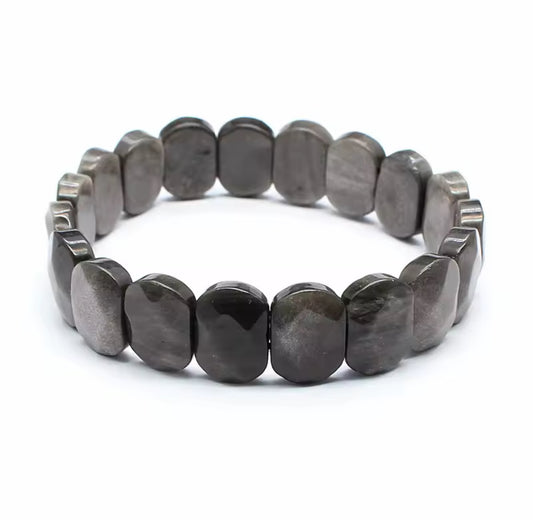 Bracelet "Éclat Lunaire" en Obsidienne Argentée