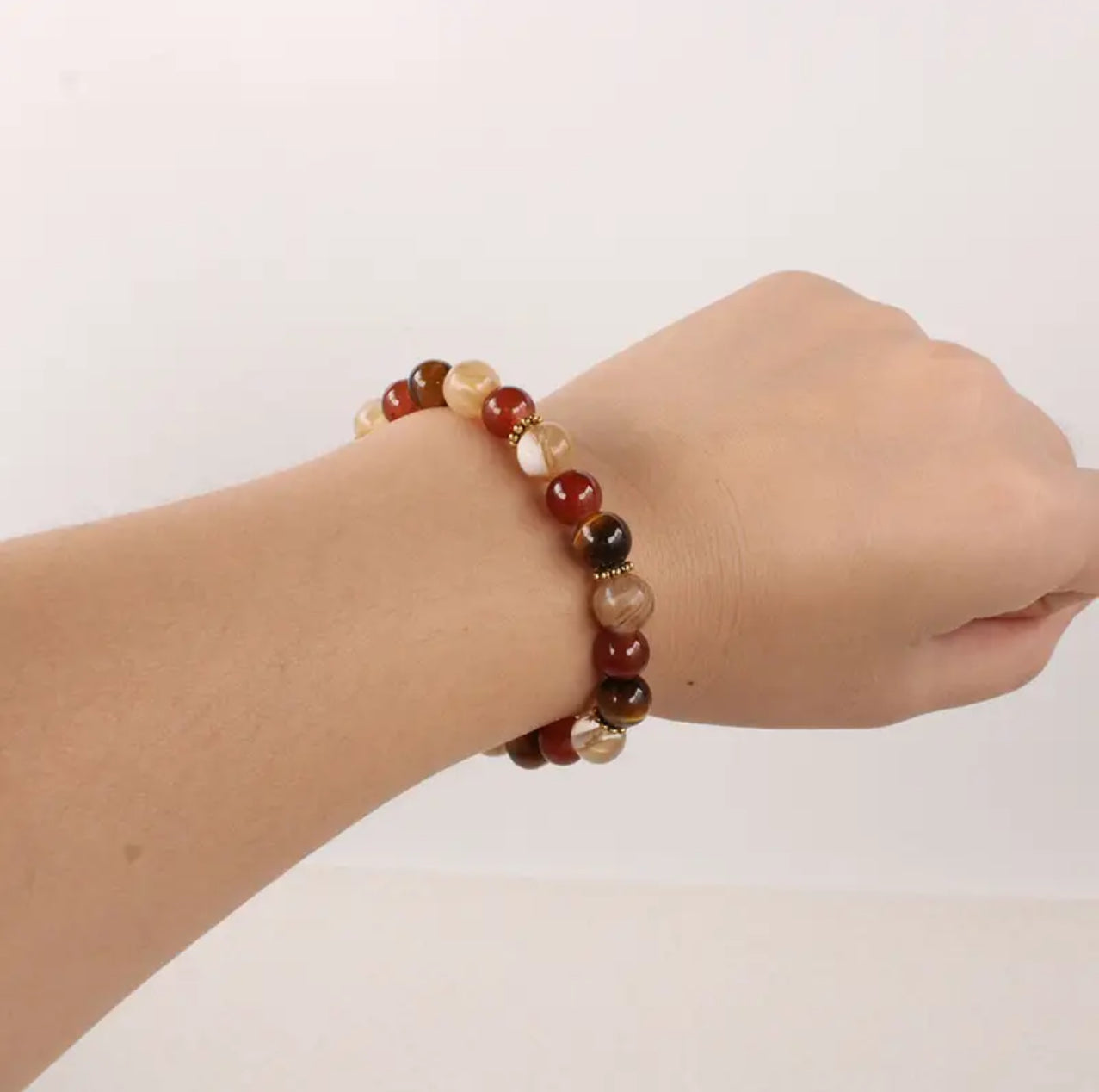 Bracelet Équilibrant en Citrine, Grenat et Œil de Tigre avec Accents Dorés