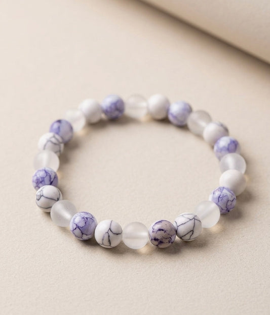 Bracelet "Souffle Serein" en Howlite, Sodalite et Quartz Dépoli