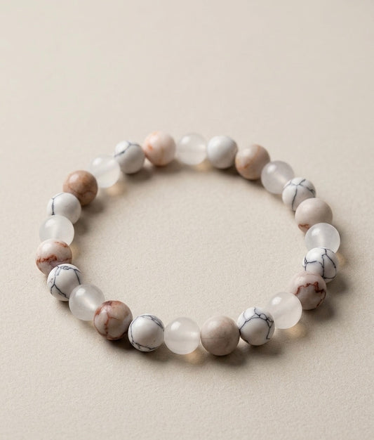Bracelet "Douceur Poudrée" en Jaspe Rose, Howlite et Quartz Dépoli