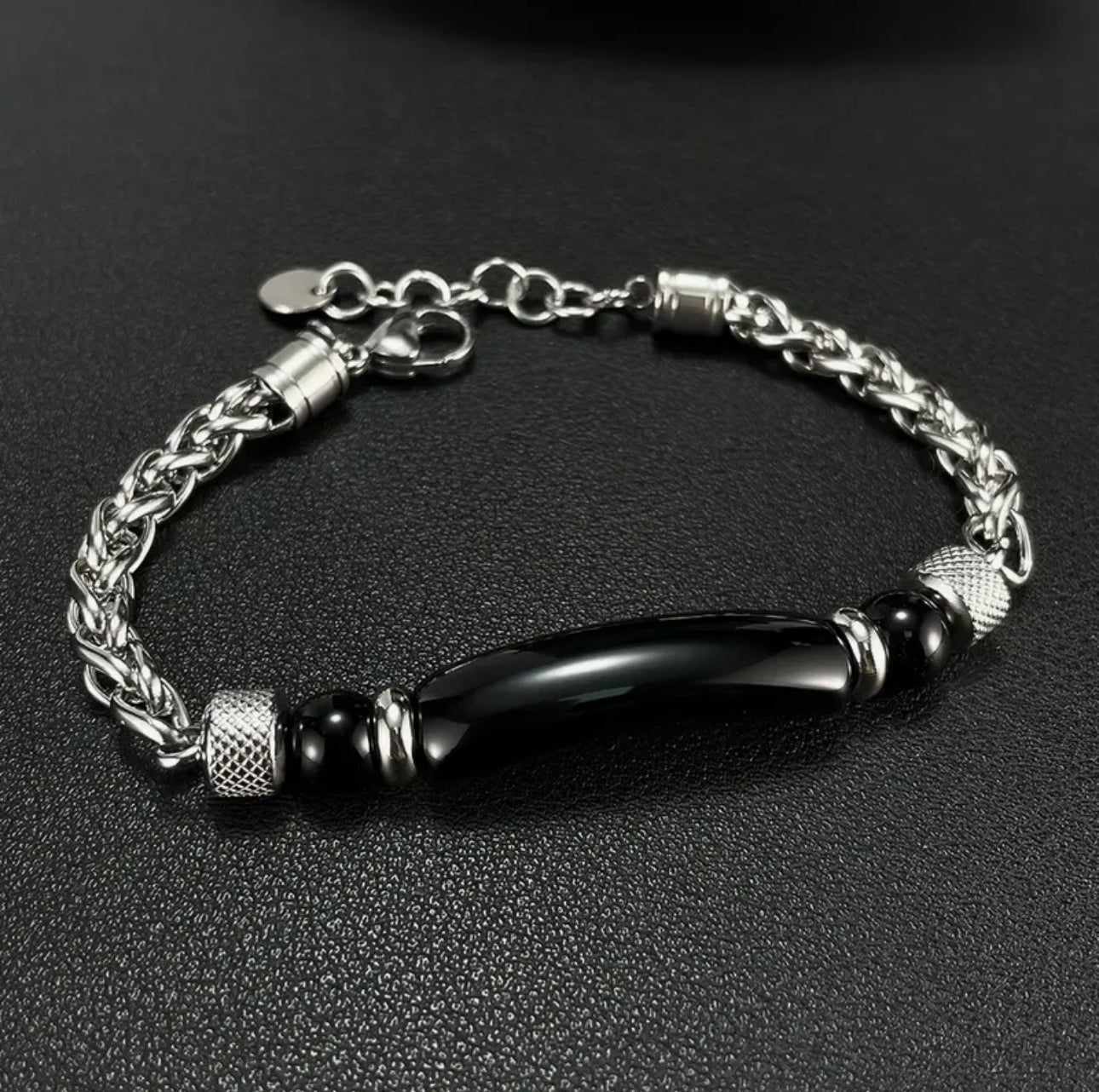 Bracelet Homme "Force Discrète" en Acier et Onyx Noir