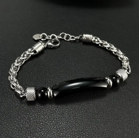 Bracelet Homme "Force Discrète" en Acier et Onyx Noir