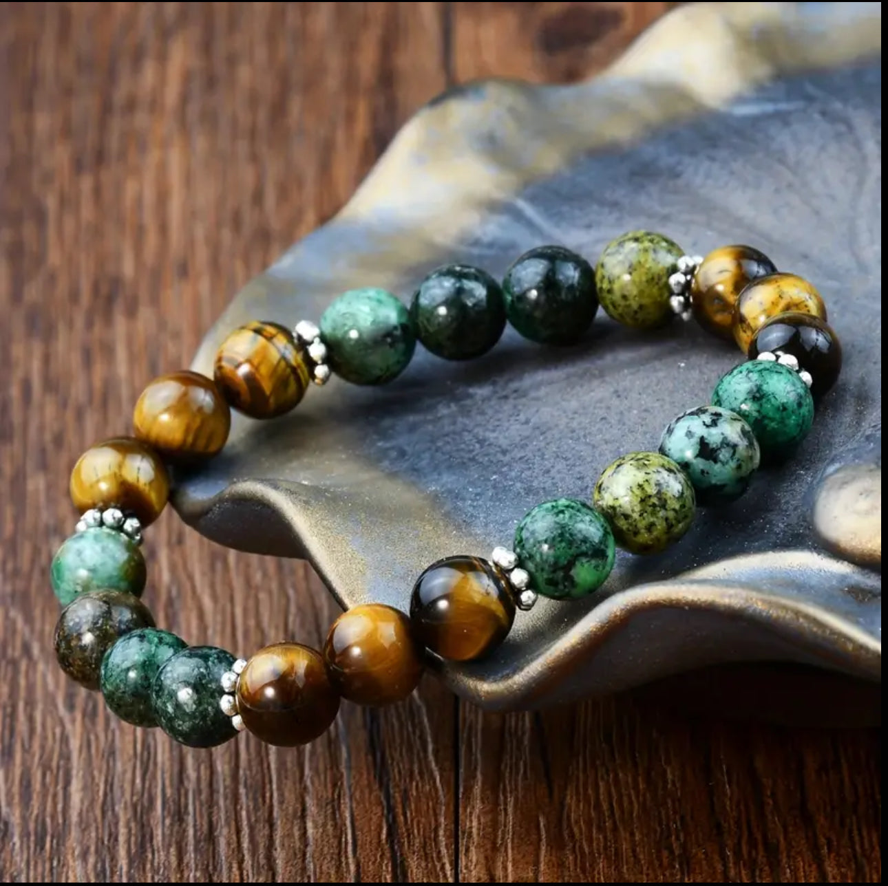 Bracelet en Turquoise Africaine et Œil de Tigre – Équilibre et Protection