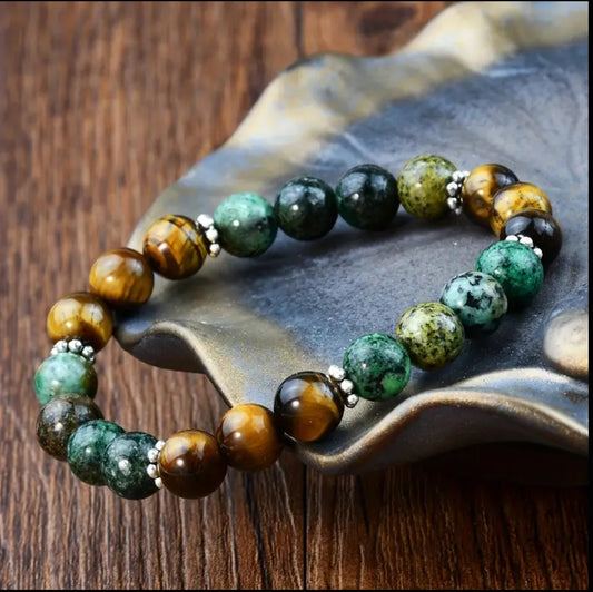 Bracelet en Turquoise Africaine et Œil de Tigre – Équilibre et Protection
