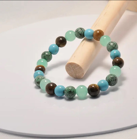Bracelet Énergétique en Pierres Naturelles - Turquoise, Jade et Œil de Tigre