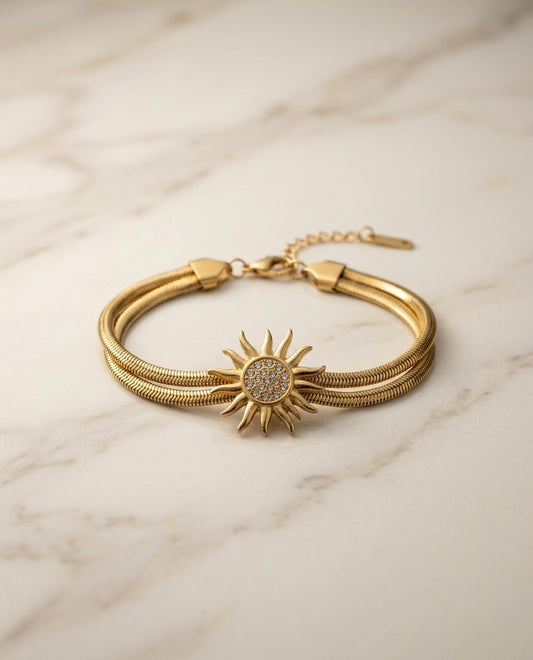 Gourmette "Zénith Doré" – Double Maille Serpent & Soleil de Cristaux