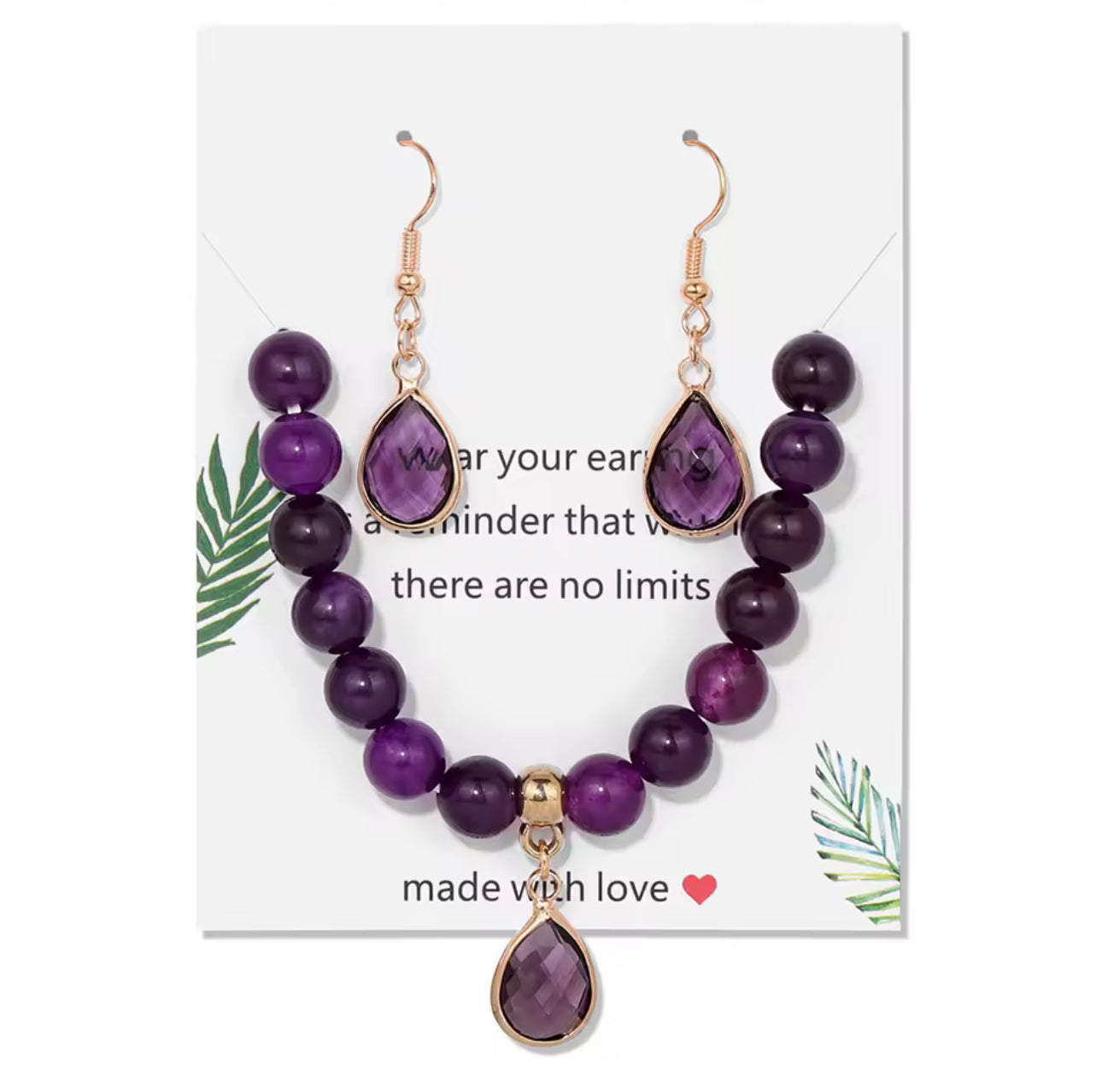 Parure "Éclat Mystique" en Améthyste (Bracelet et Boucles d'Oreilles)