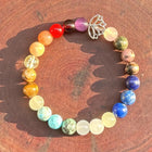 Bracelet des 7 Chakras avec Charme Feuille en Argent