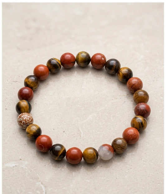 Bracelet "Feu Intérieur" en Œil de Tigre et Jaspe Rouge