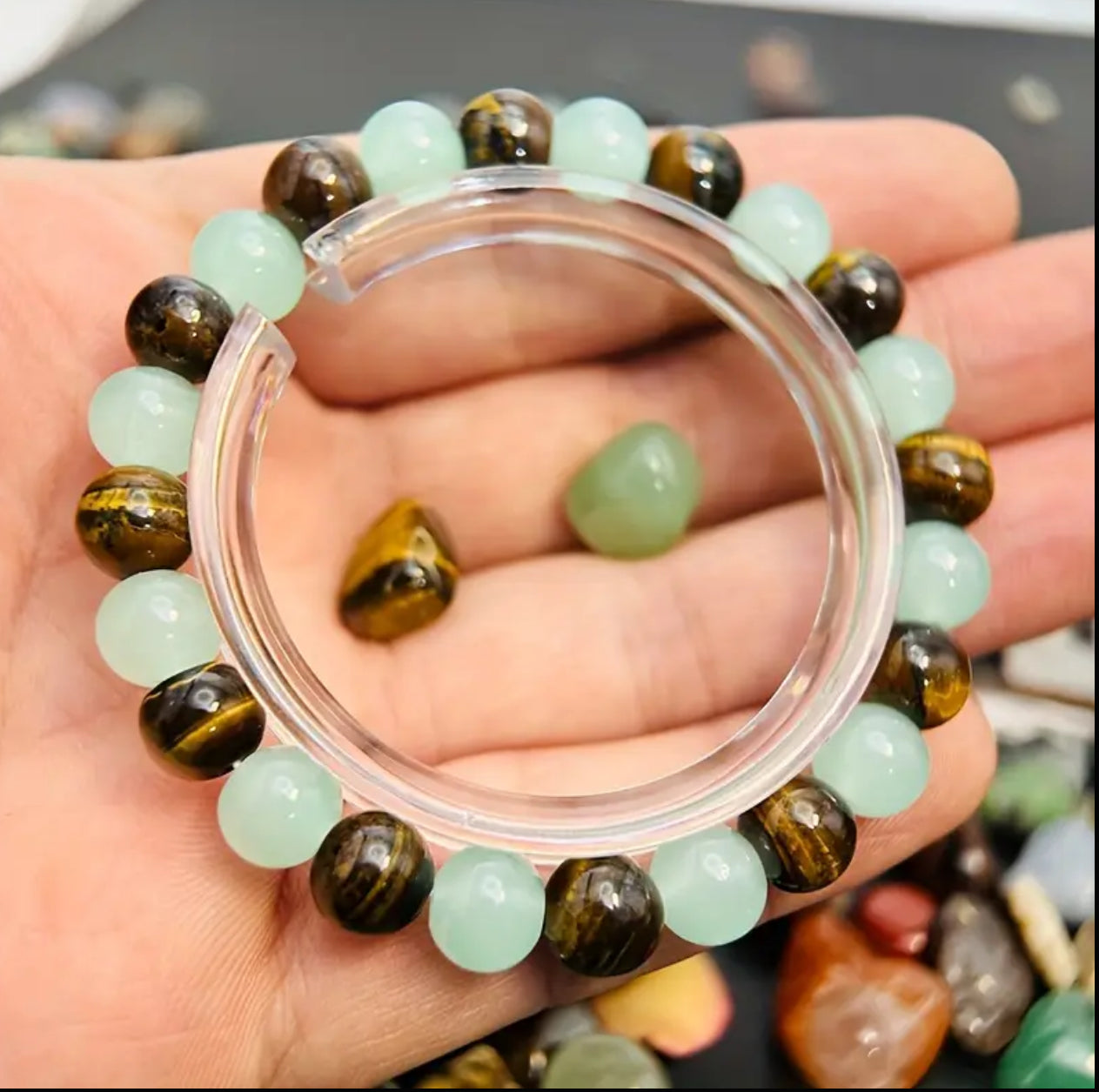 Bracelet "Action Sereine" en Œil de Tigre et Aventurine Verte