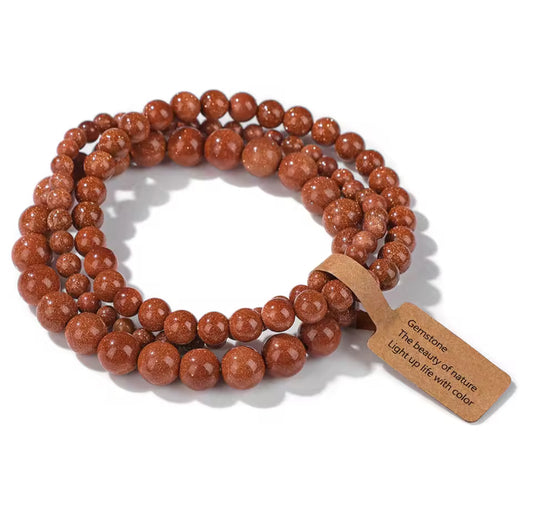Set de 3 Bracelets "Éclat Chaleureux" en Pierre de Soleil (Goldstone)