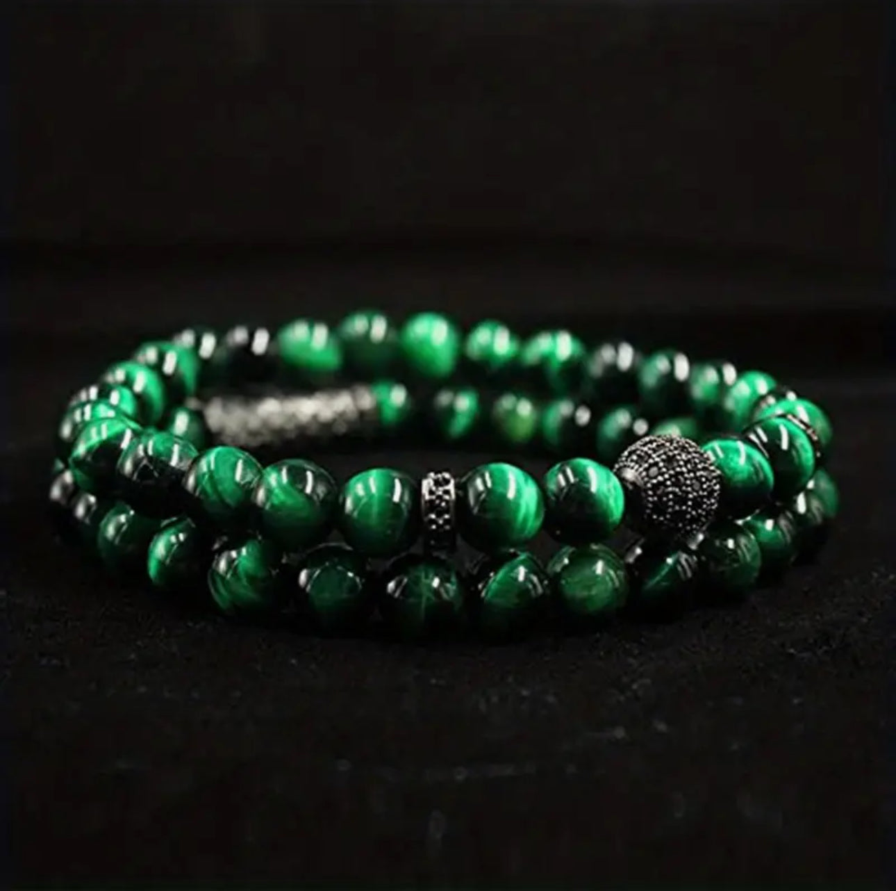 Bracelet Double "Prospérité & Harmonie" en Œil de Tigre Vert