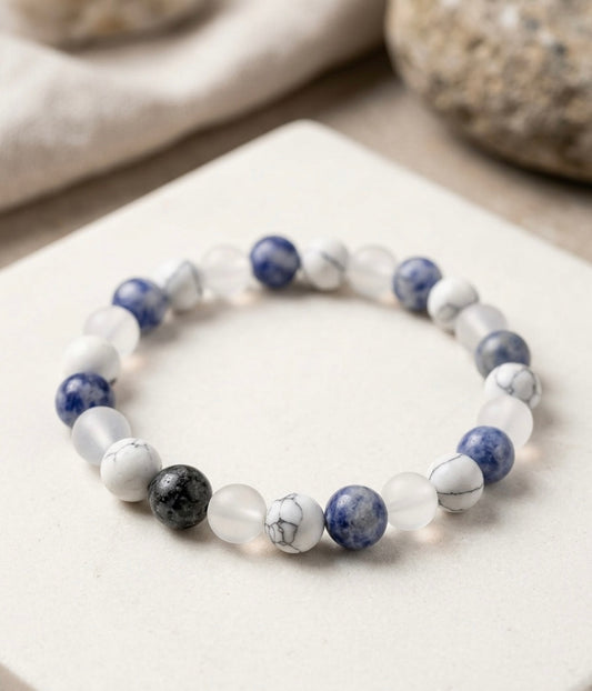 Bracelet "Harmonie Céleste" en Howlite, Lapis Lazuli et Quartz Dépoli