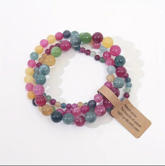 Set de 3 Bracelets "Harmonie Vitale" en Tourmaline Multicolore