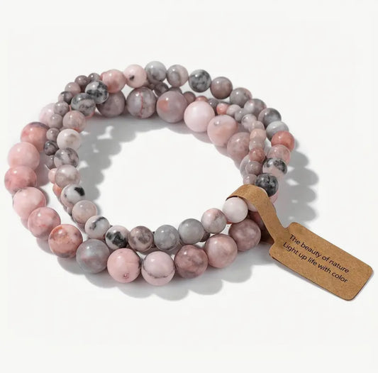 Set de 3 Bracelets "Amour de Soi" en Rhodonite Naturelle