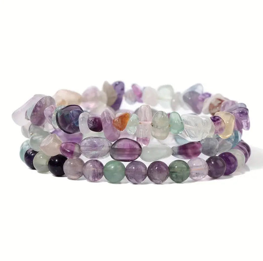 Trio "Clarté d'Esprit" : Set de 3 Bracelets en Fluorite Arc-en-Ciel
