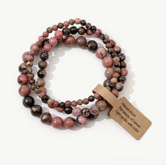 Set de 3 Bracelets "Compassion & Équilibre" en Rhodonite