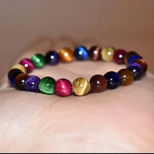 Bracelet Œil de Tigre Multicolore - Force et Protection Éclatante