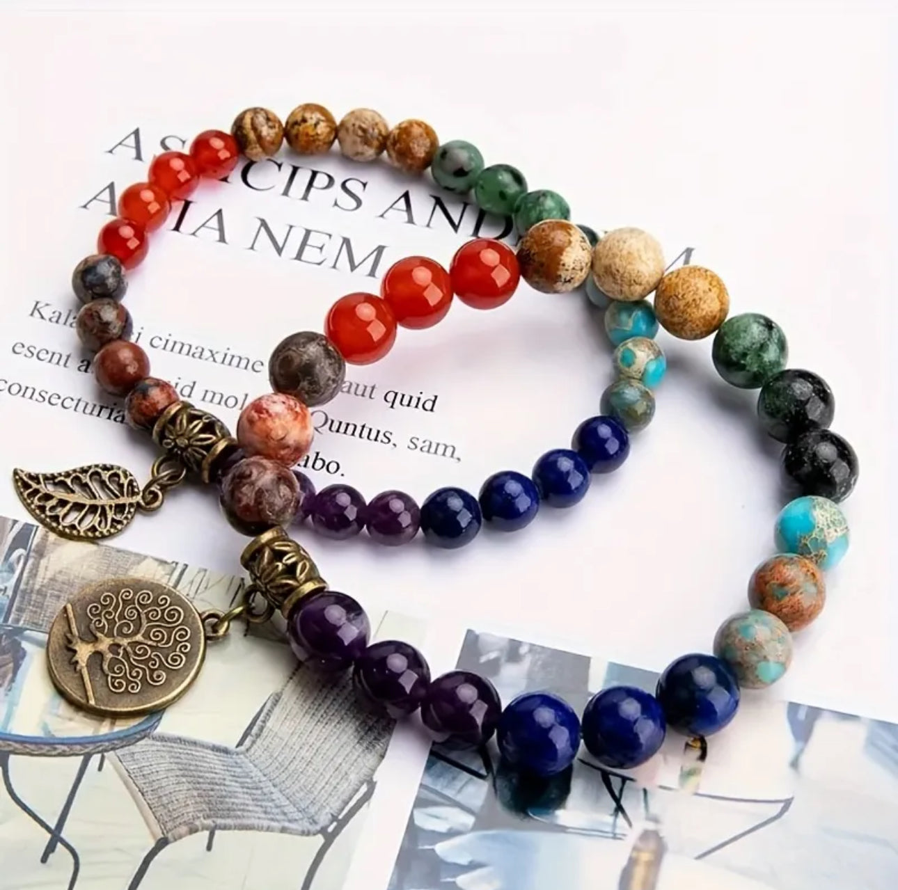 Duo de Bracelets "Harmonie des 7 Chakras" et Arbre de Vie
