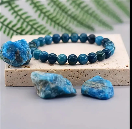 Bracelet en Perles d' Apatite Bleue Naturelle