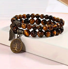 Bracelet Double "Sagesse & Racines" en Œil de Tigre avec Arbre de Vie