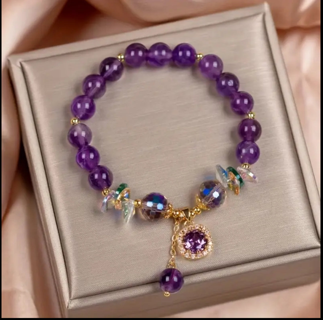 Bracelet en Améthyste et Cristaux – Élégance et Énergie Spirituelle