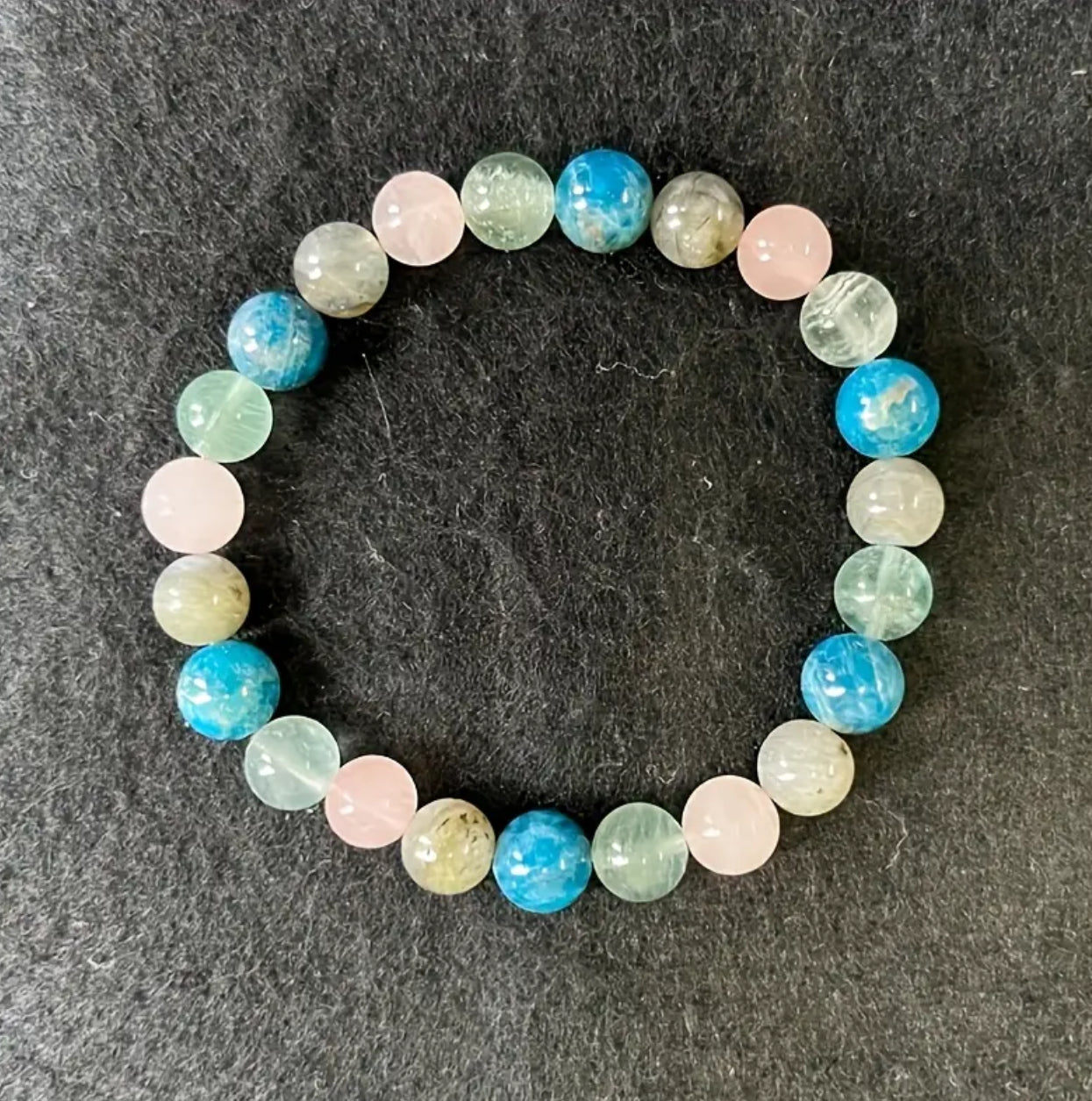 Bracelet « Harmonie & Équilibre » — Quartz Rose, Aventurine Verte, Labradorite & Apatite