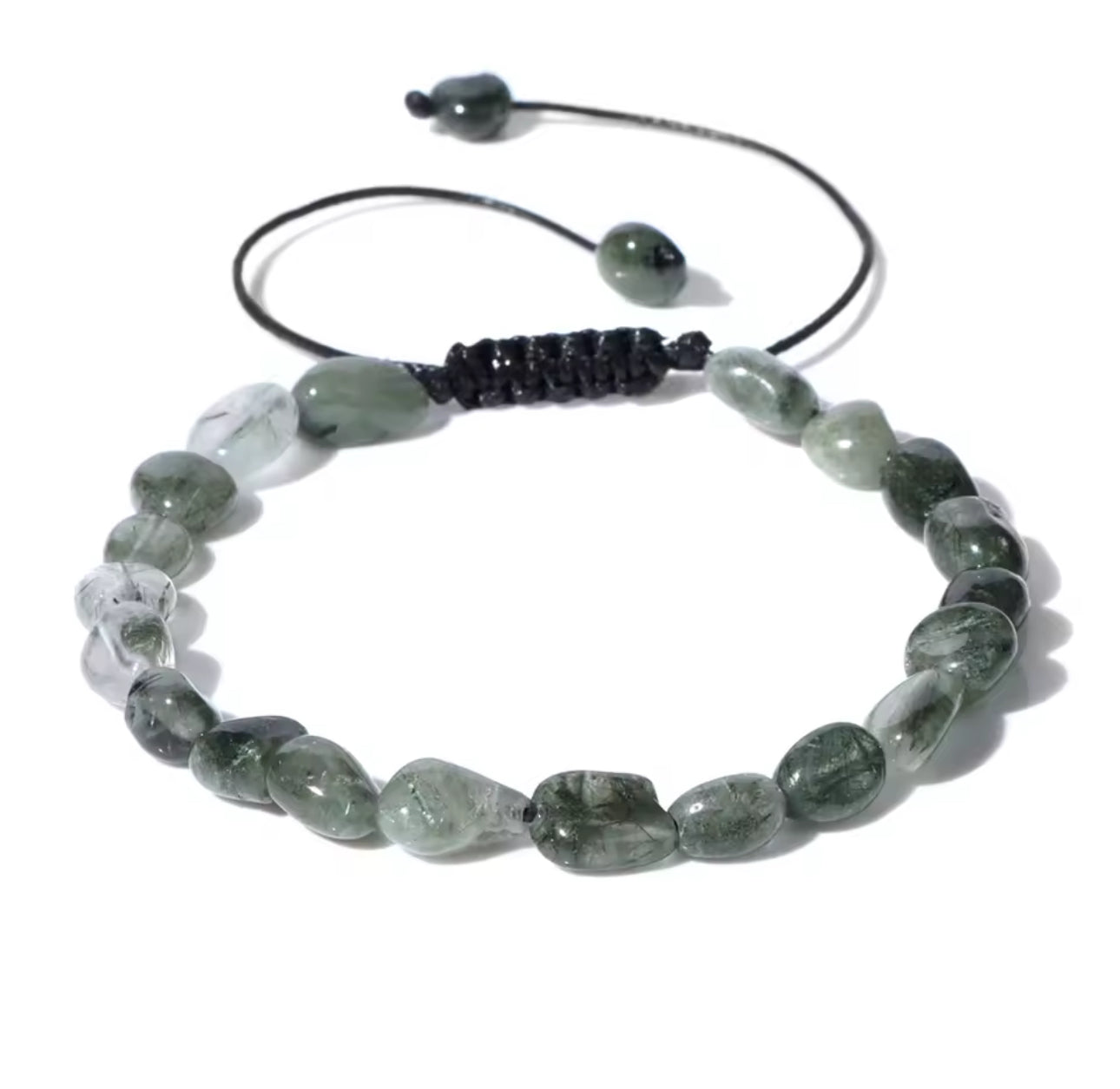Bracelet "Souffle Végétal" en Quartz Rutile Vert (Pierres Roulées Ajustables)