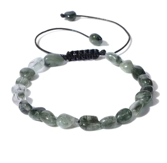 Bracelet "Souffle Végétal" en Quartz Rutile Vert (Pierres Roulées Ajustables)