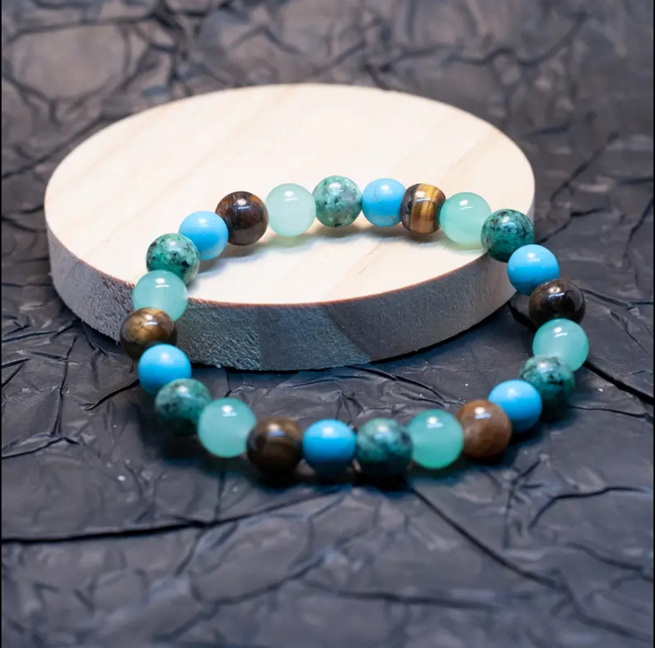 Bracelet Énergétique en Pierres Naturelles - Turquoise, Jade et Œil de Tigre