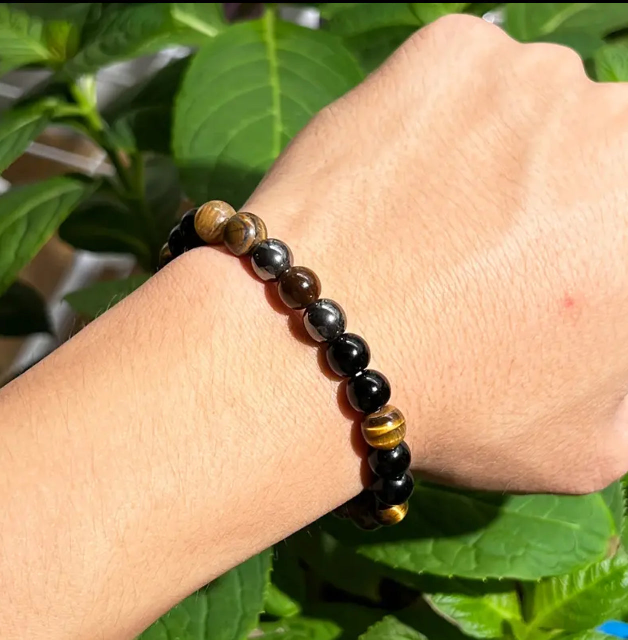 Bracelet en perles de protection – Œil de Tigre, Obsidienne Noire et Hematite