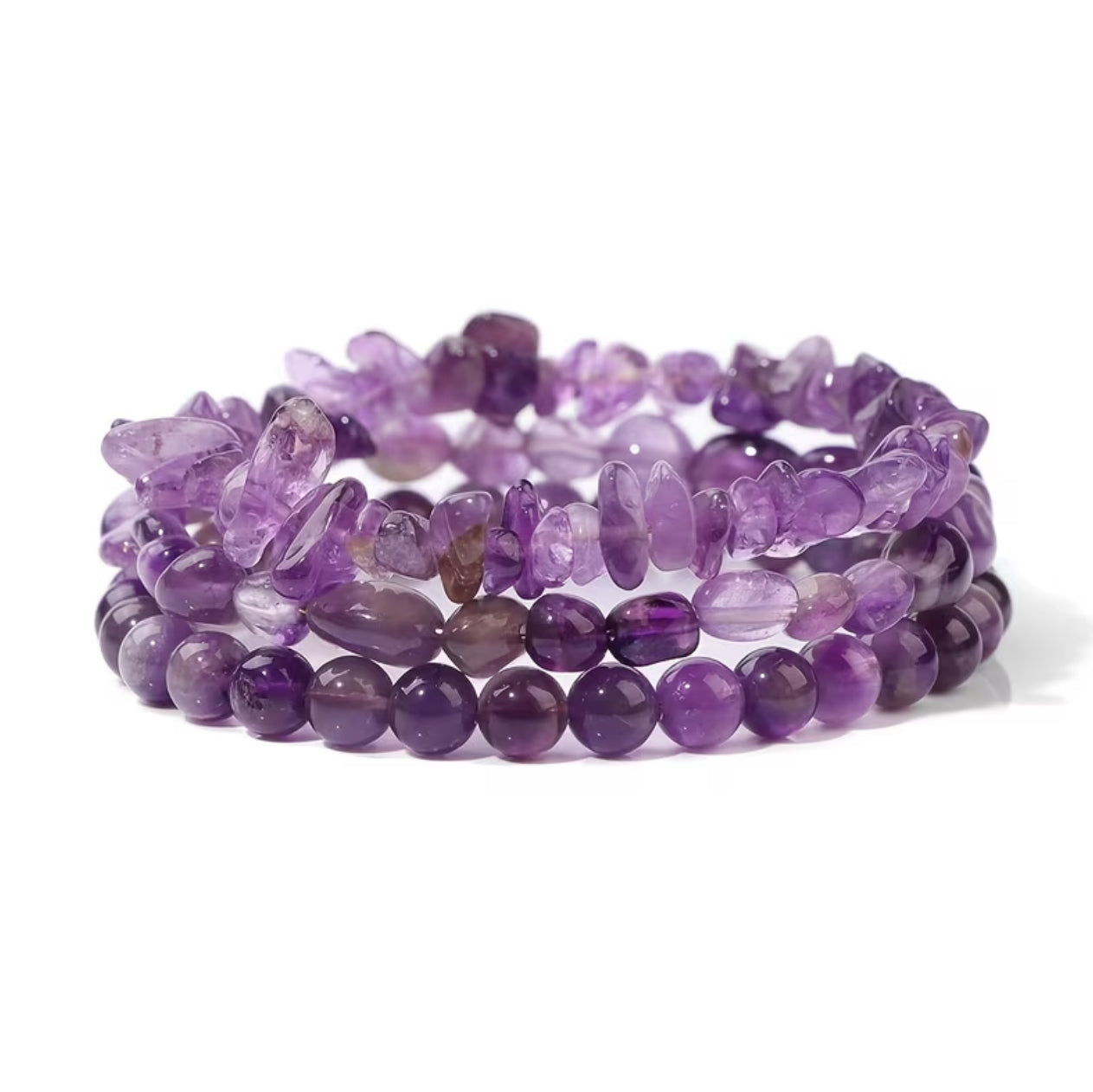 Bracelet Trio "Sérénité Absolue" : Set de 3 Bracelets en Améthyste Naturelle