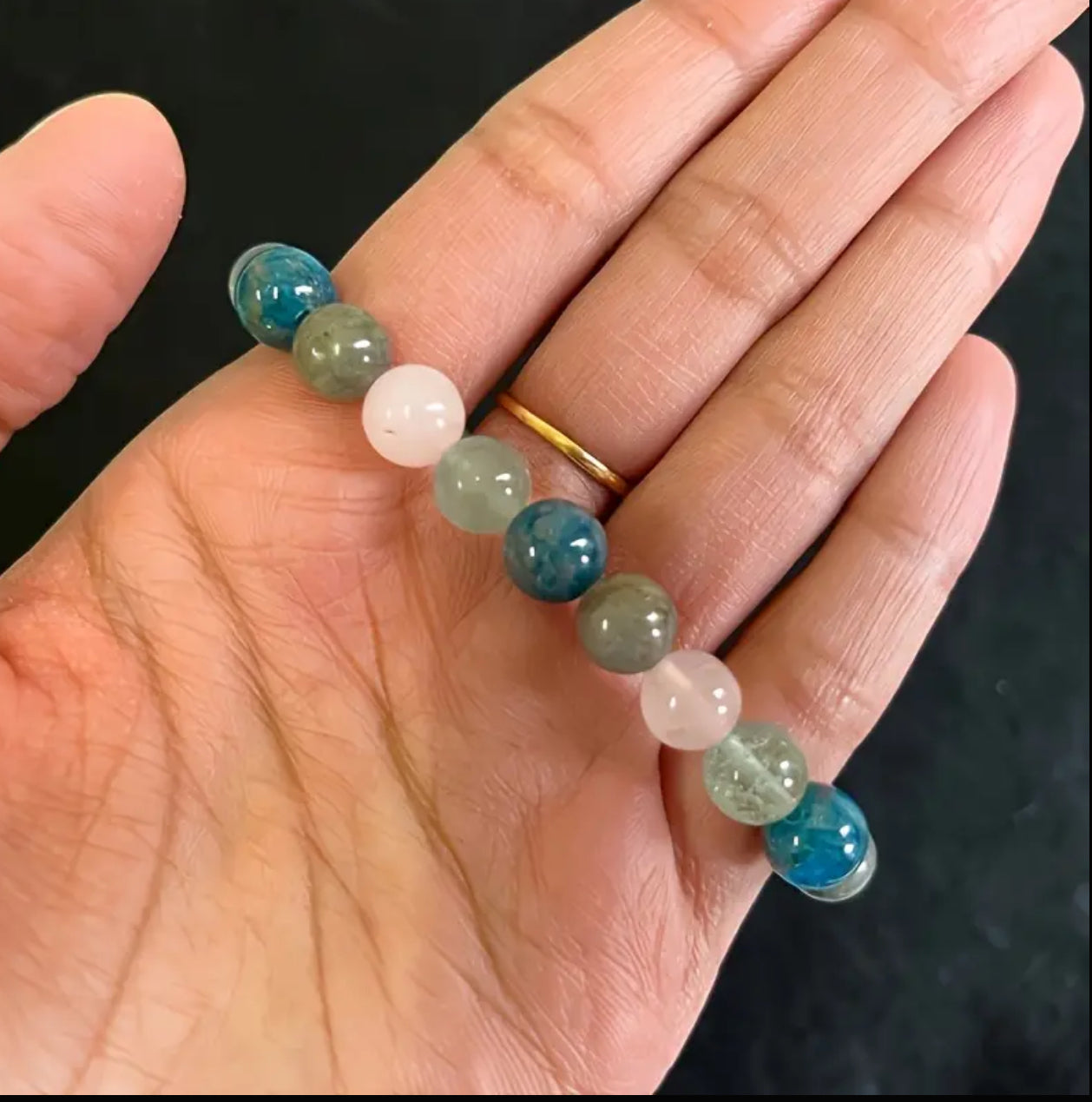 Bracelet « Harmonie & Équilibre » — Quartz Rose, Aventurine Verte, Labradorite & Apatite