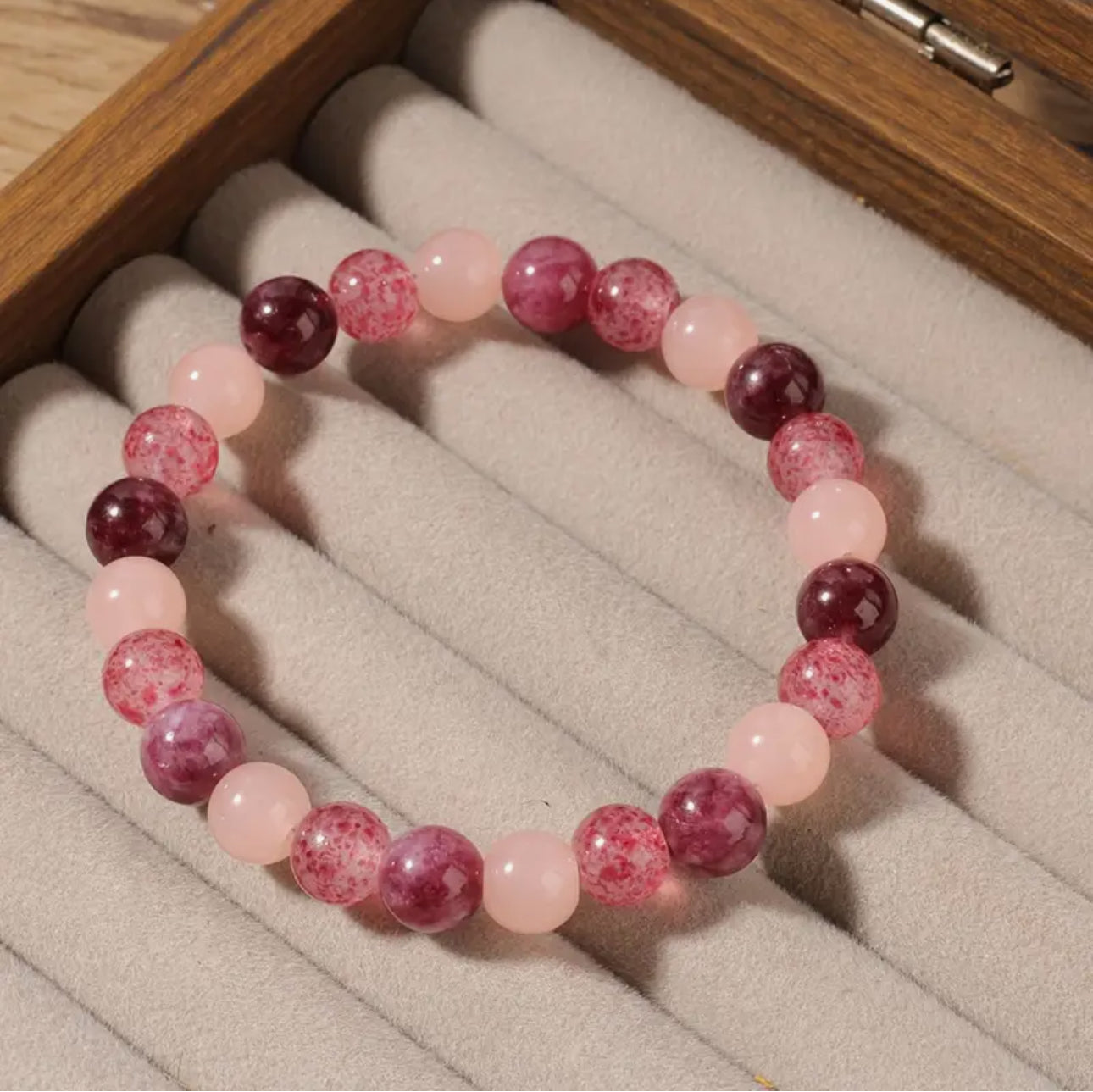 Bracelet "Amour & Gourmandise" en Quartz Rose et Quartz Fraise