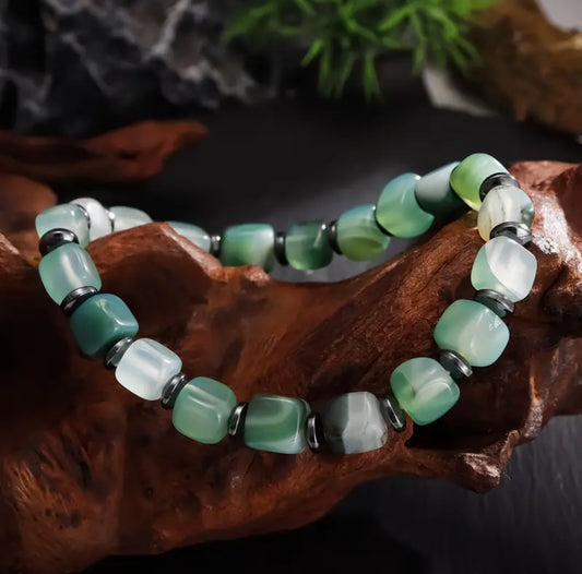 Bracelet "Équilibre Végétal" en Agate Mousse et Hématite
